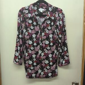 Charter Club Black and Pink Floral Button Down Shirt